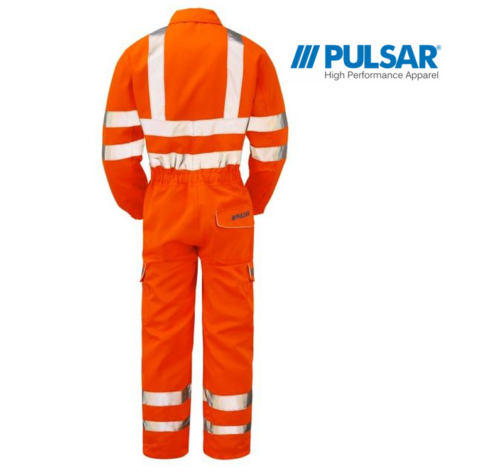 Rail Specification Hi Vis Orange Combat Coverall,PULSAR® rail spec hi vis orange coverall pulsar GPB PR339 back e1616876218700