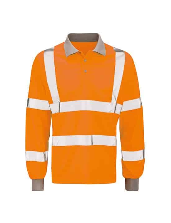 Hi Vis Orange Rail Specification Long Sleeved Polo Shirt,hi vis orange GOB HVLSP