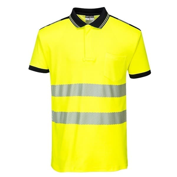 hi vis short sleeved polo shirt, Portwest, moisture wicking, yellow yellow black