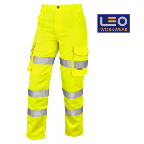 hi-vis cargo trouser, Leo, ladies  hi vis yellow ladies trousers leo workwear GLE CL01