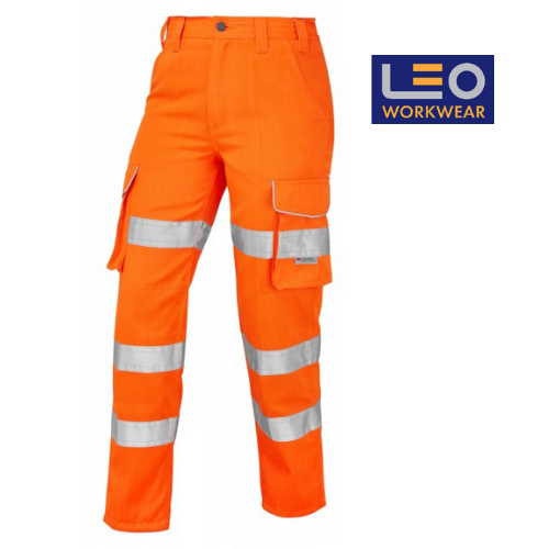 hi-vis cargo trouser, Leo, ladies  rail spec hi vis orange ladies trousers leo workwear GLE CL01