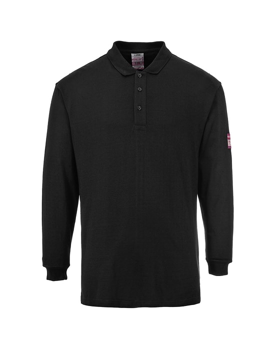 Flame Retardant Long Sleeved Polo Shirt,Navy,Black workwear fr anti static long sleeved poloshirt black cx fr010 bk