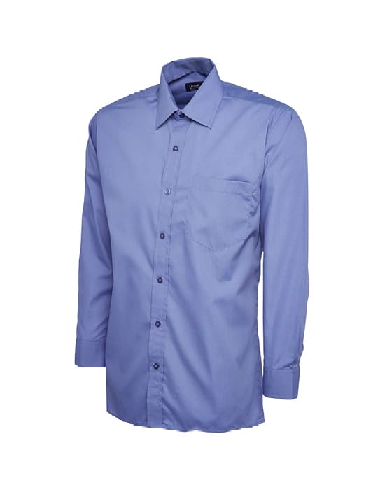 poplin shirt, long sleeve, mens  workwear mens l ong sleeve poplin shirt mid blue cun uc709 mb