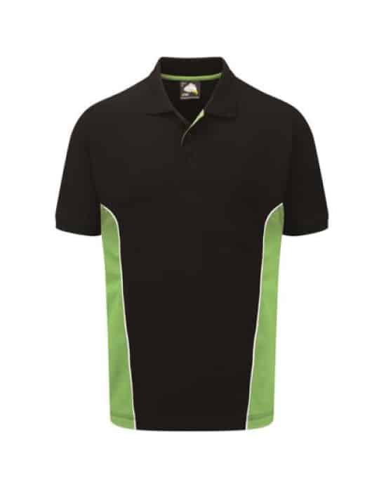 short sleeved polo shirt, mens, two tone, black  workwear two tone contrast poloshirt black lime cor 1180 bkli