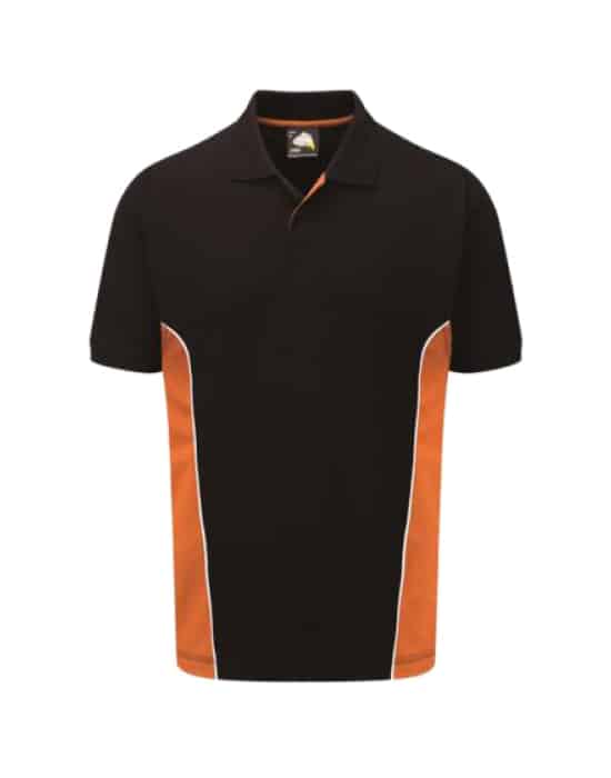 short sleeved polo shirt, mens, two tone, black  workwear two tone contrast poloshirt black orange cor 1180 blkor