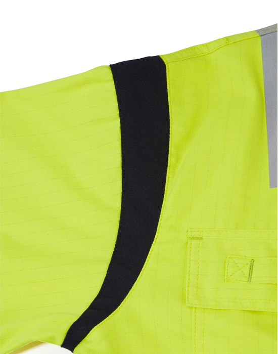 CS Arc Flash Coverall,high visibility coverall,hi vis coverall,yellow GTA ARCCOV coverall shoulder stretch panel front